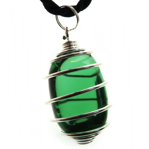 Green Obsidian Gemstone Spiral Pendant